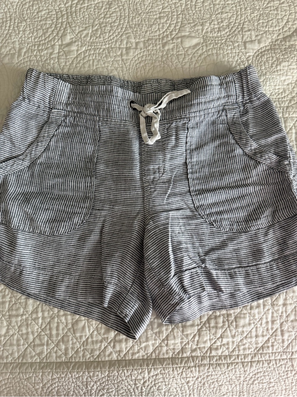 Athleta Gray and White Striped Athletic Shorts
